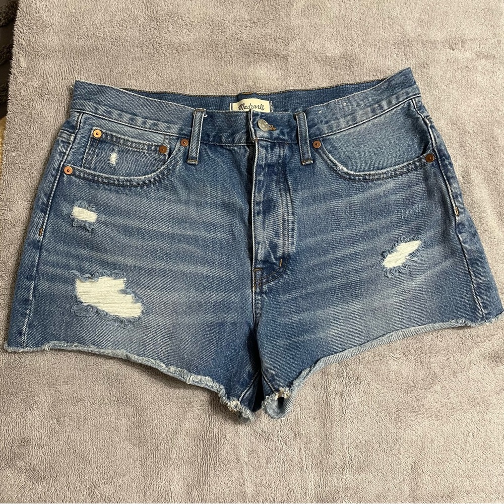 MADEWELL Relaxed Fit Blue Denim Distressed Jean Short Size 29 Button Fly Summer